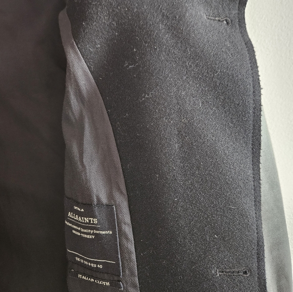 All Saints Black Wool Leather Sleeve Drape Cowl Neck Swoop Jacket 8 U.S. UK 12 - Picture 8 of 8